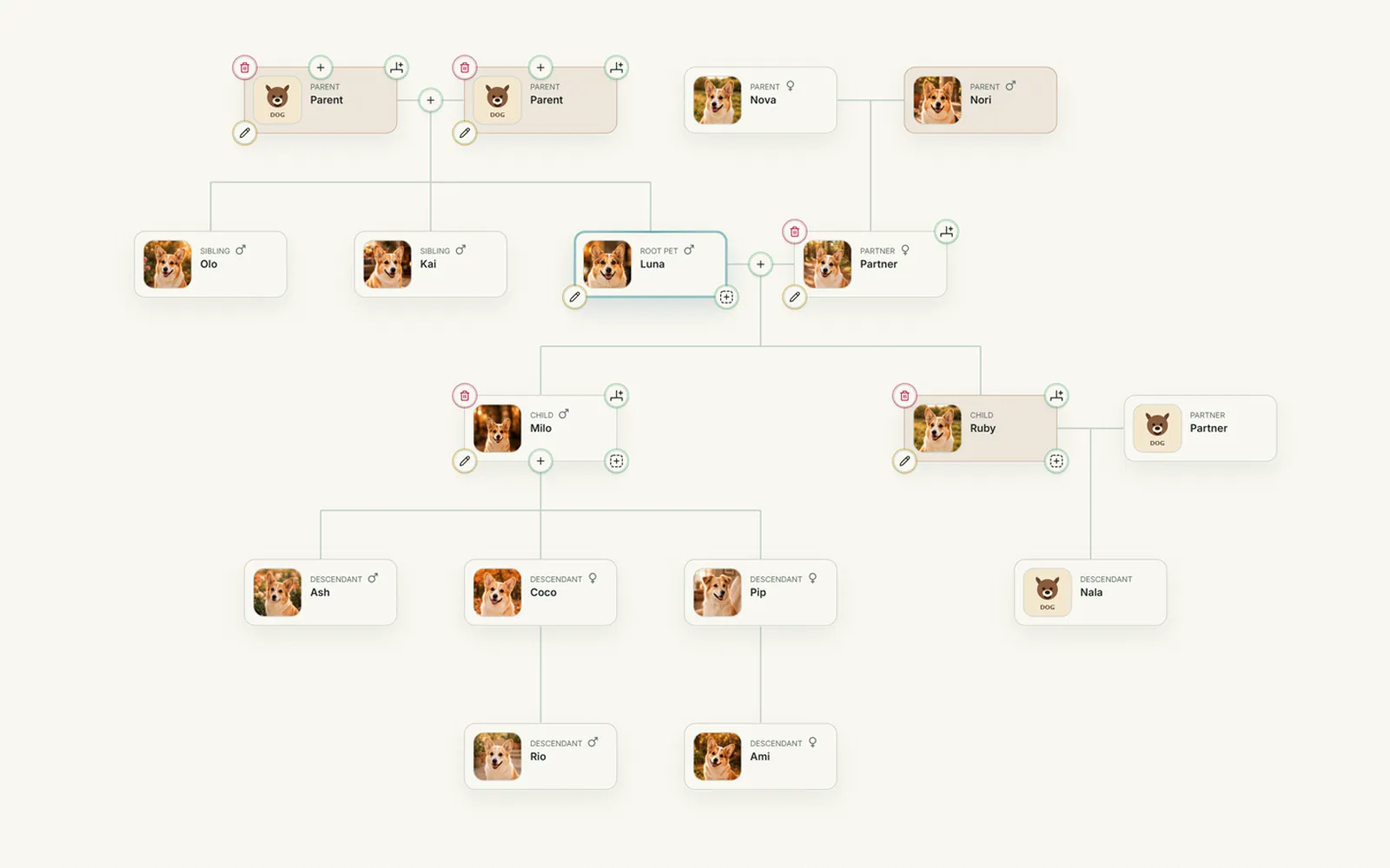 PetKindred pet family tree maker workspace preview