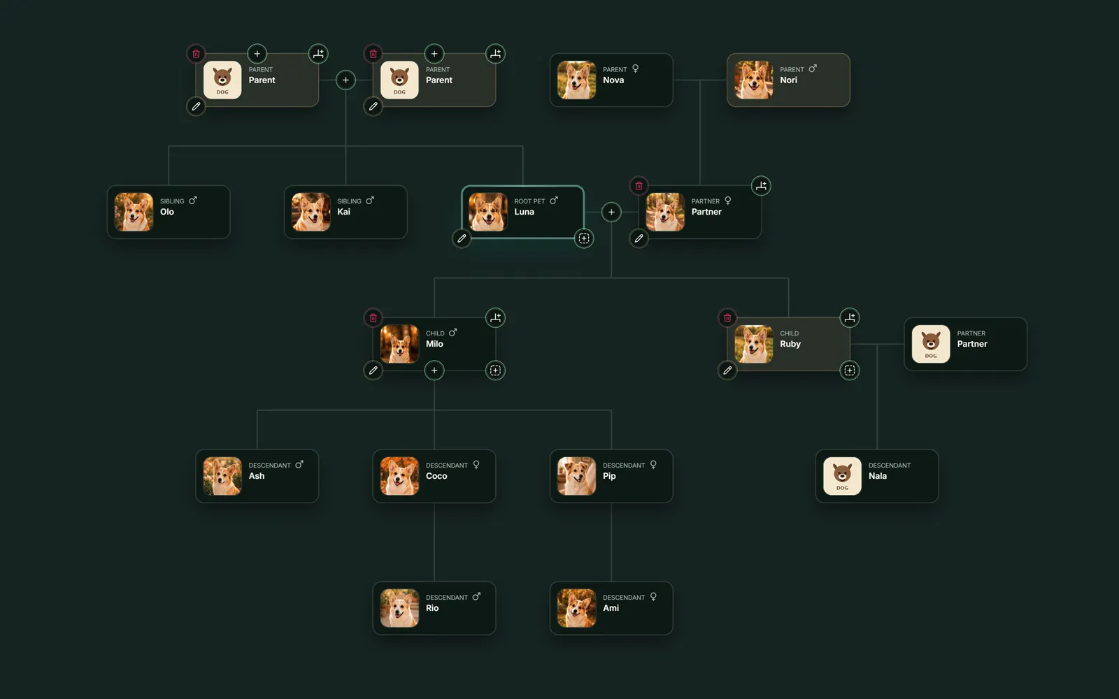 PetKindred pet family tree maker workspace preview
